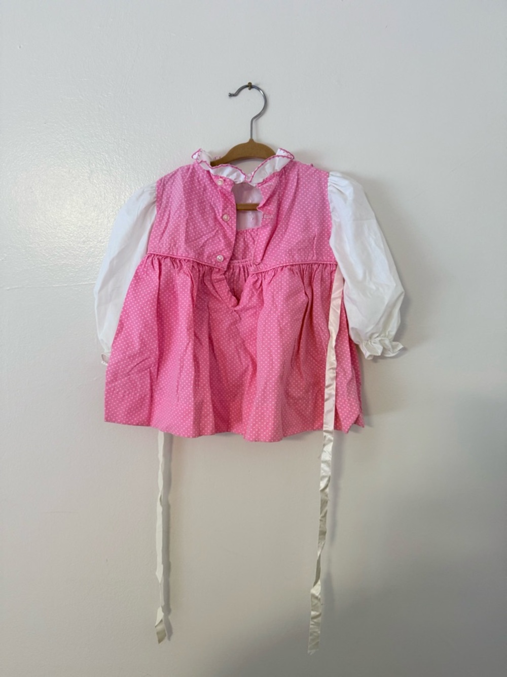 Vintage Pert'n Sassy Baby Girls 6-9m Prairie Dress Pink Polka Dot Ruffle 1970s - Picture 4 of 12